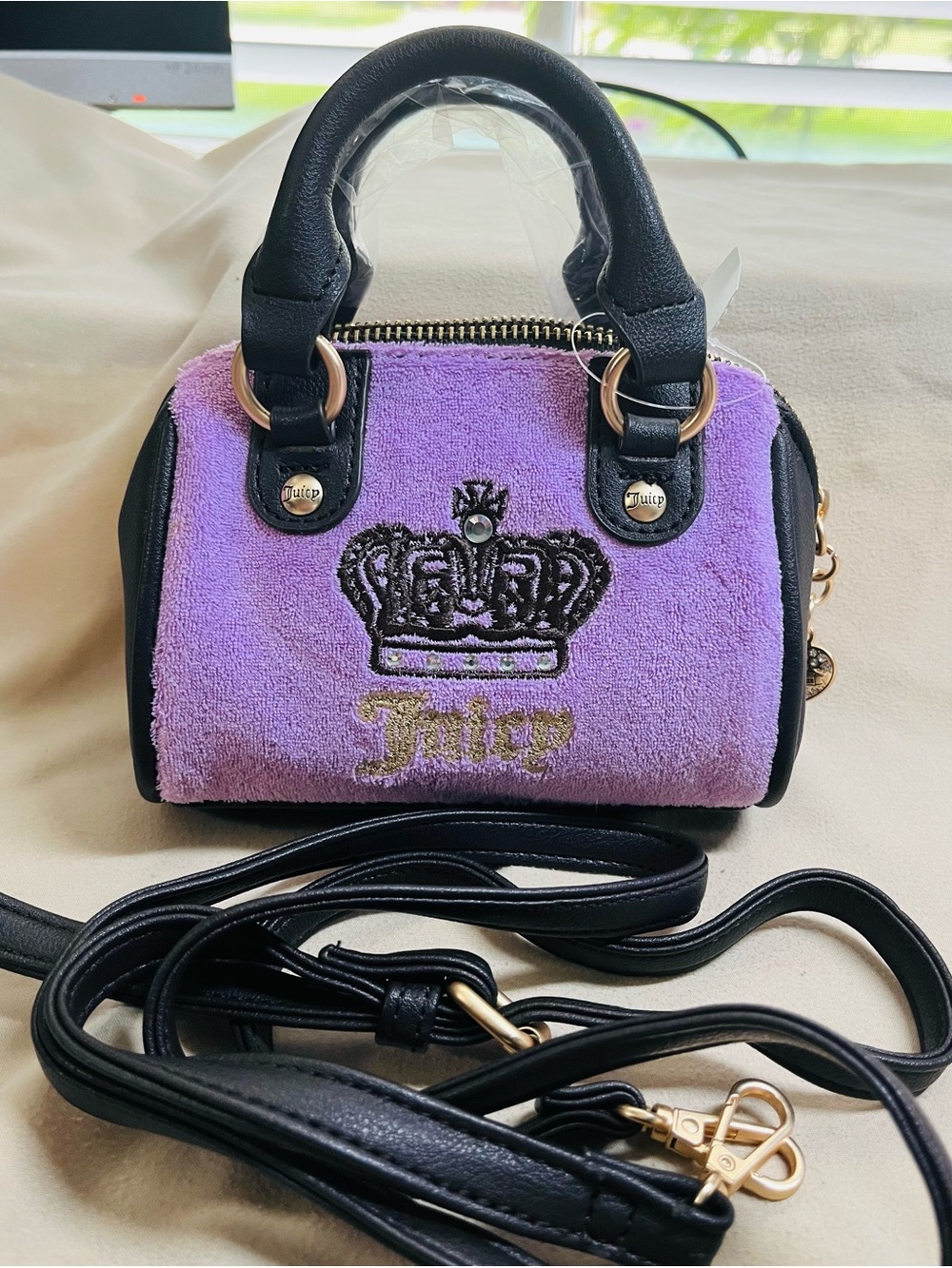 Juicy Couture Lovers Club Bowler Lavender and Black Mini Satchel/Crossbody NWT